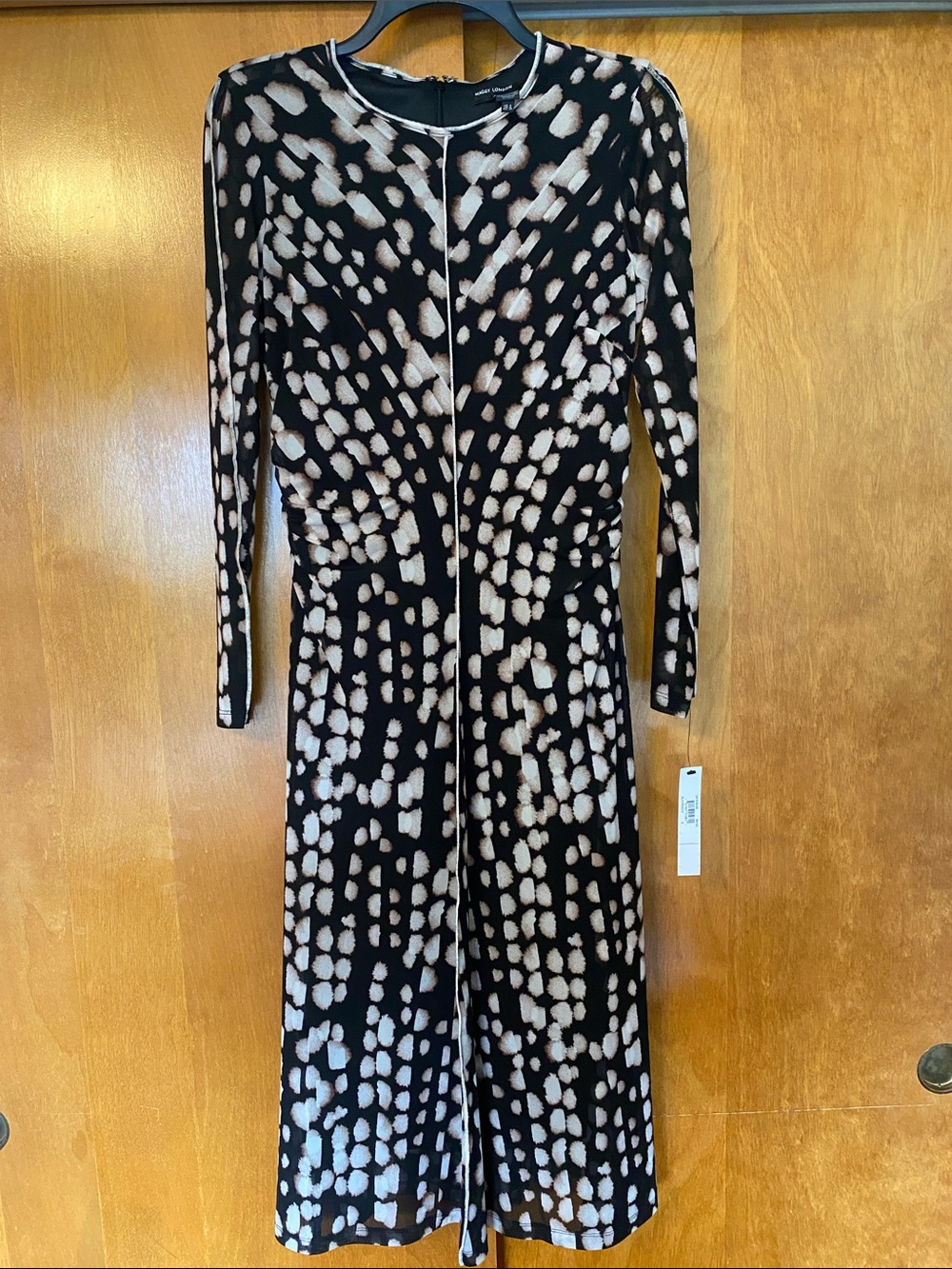 Maggy London Black and Cream Abstract Print Long Sleeve Midi Dress